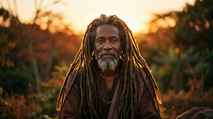 Homme barbu au coucher du soleil, Locks et culture Rastafari