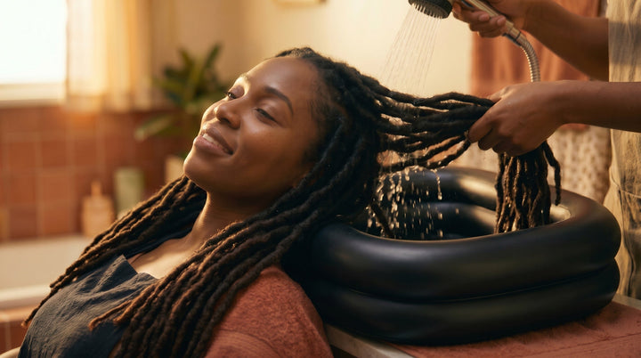 Lavage des cheveux au bassin gonflable, méthode douce pour les Locks