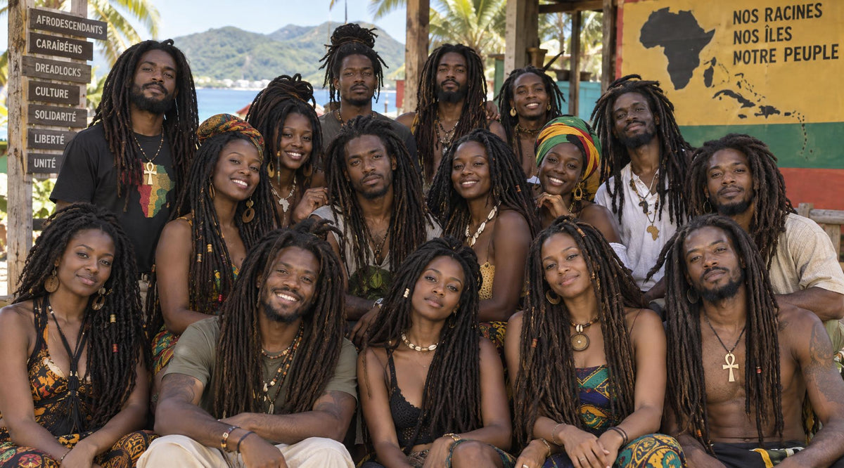 Groupe de personnes aux Locks souriantes devant une carte de l'Afrique