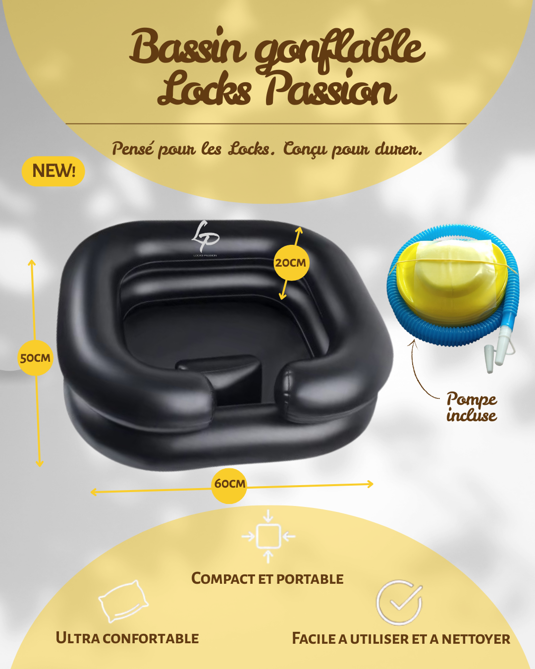 Bassin gonflable Locks Passion pour le lavage des Locks à domicile
