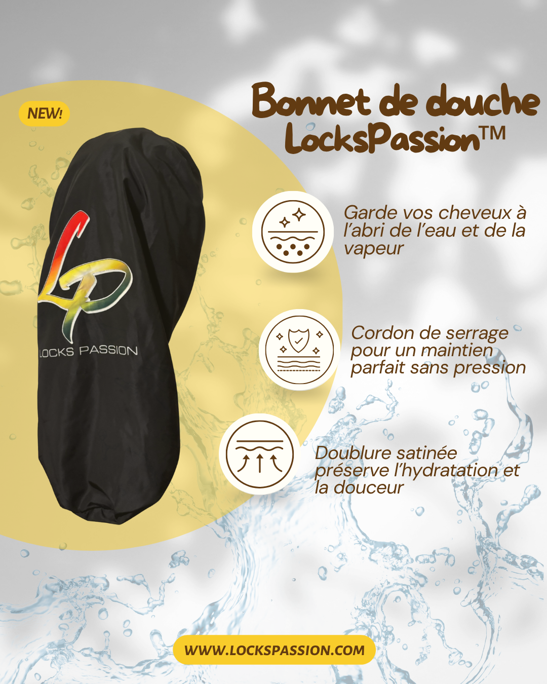 Bonnet de douche Locks Passion pour garder les Locks au sec