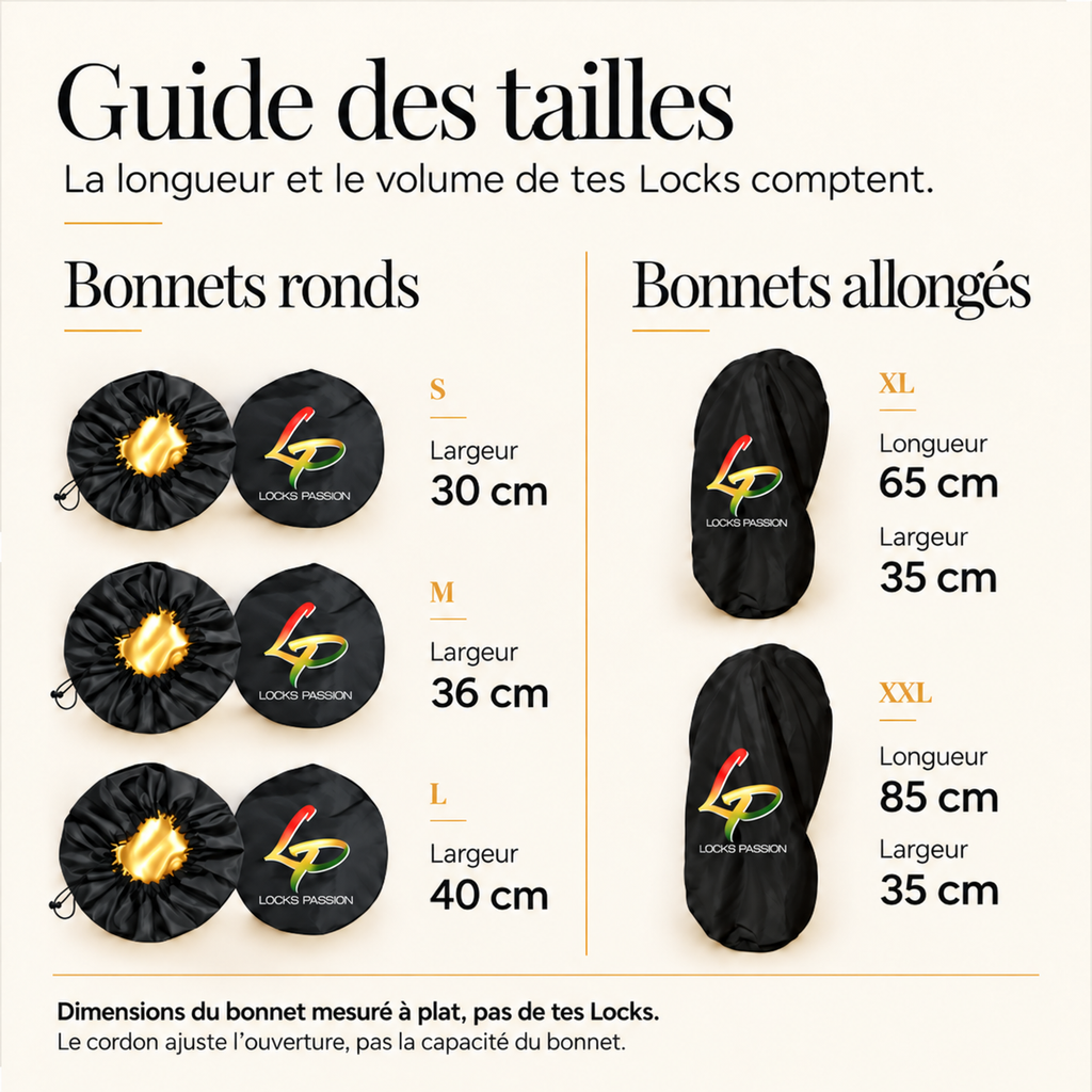 Bonnet de nuit Locks Passion : guide des tailles et dimensions