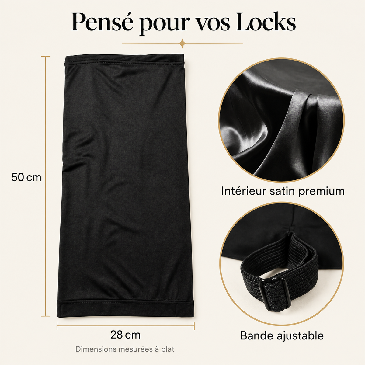 Bonnet satiné Locks Passion : dimensions et matières